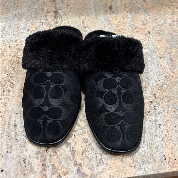 NWT Coach Black Faux Fur-Lined Slippers - Picture 3 of 9